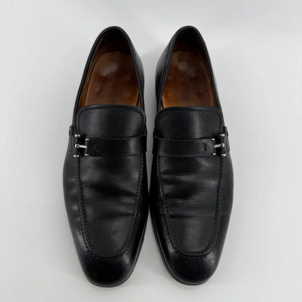 Magnanni Mens Black Leather Bit Loafers Made in Spain Size 8.5 M Apron Toe Dress